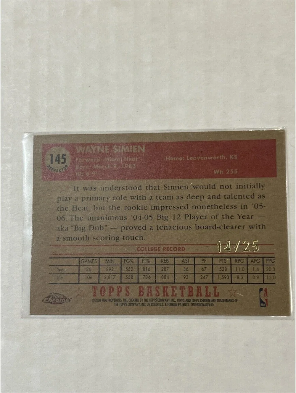 WAYNE SIMIEN 2005 TOPPS 52' STYLE CHROME GOLD REFRACTOR SERIAL #'d /25